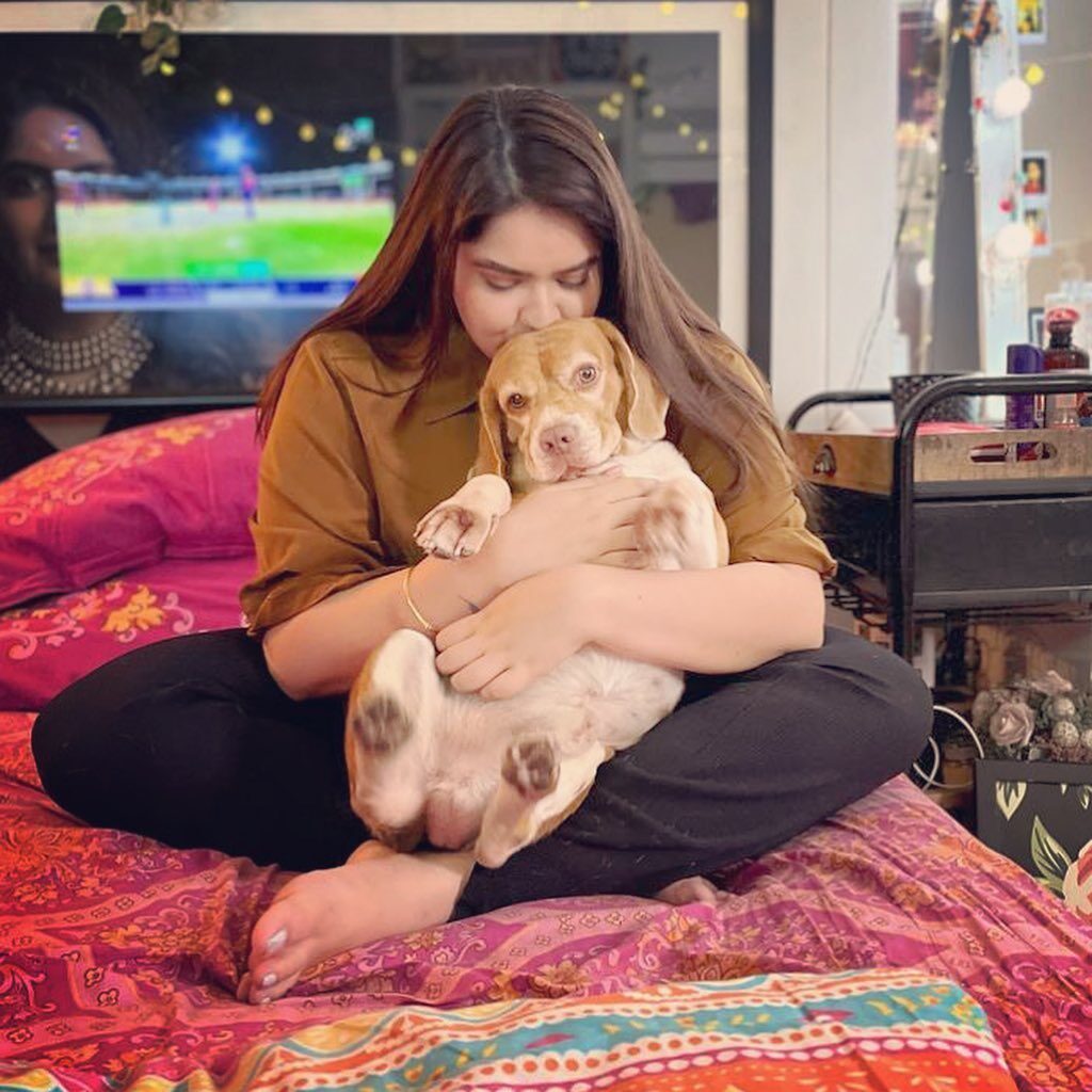 Anjali with her pet dog