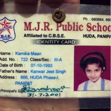 Kanika MJR school identity card