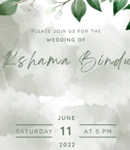 Kshama Bindu wedding card invitation
