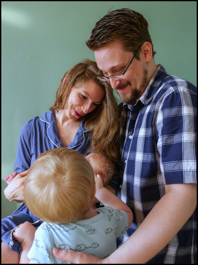 Edward Snowden with his wife and children