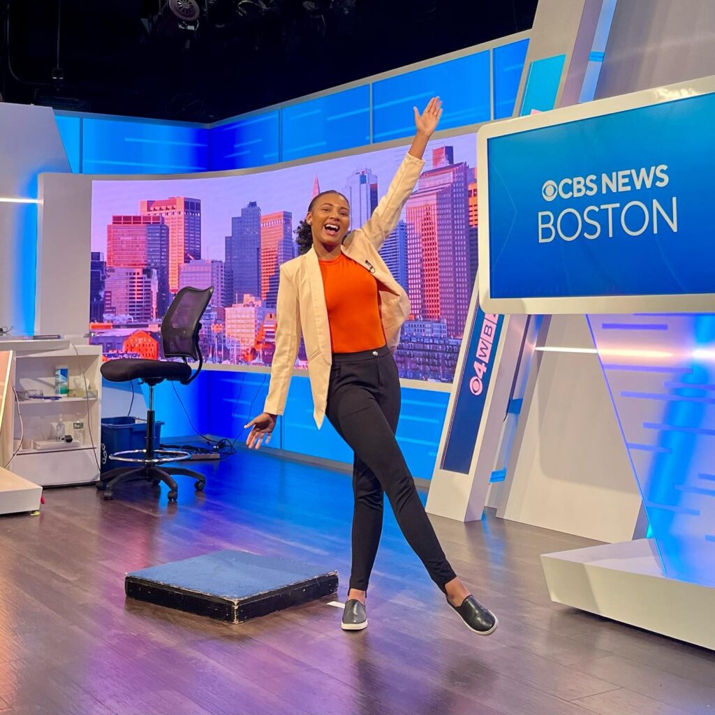 Katrina Kincade as a journalist on CBS News Boston