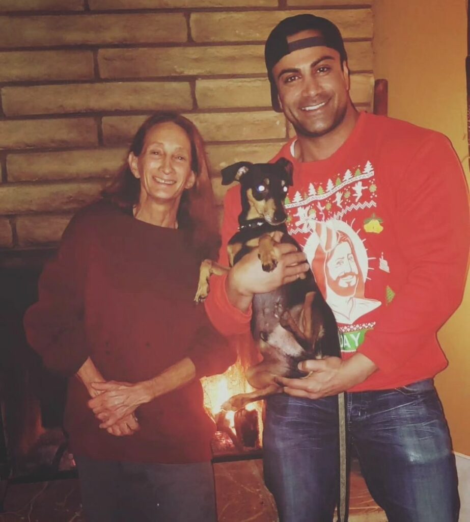 Marty York with his mother and pet dog