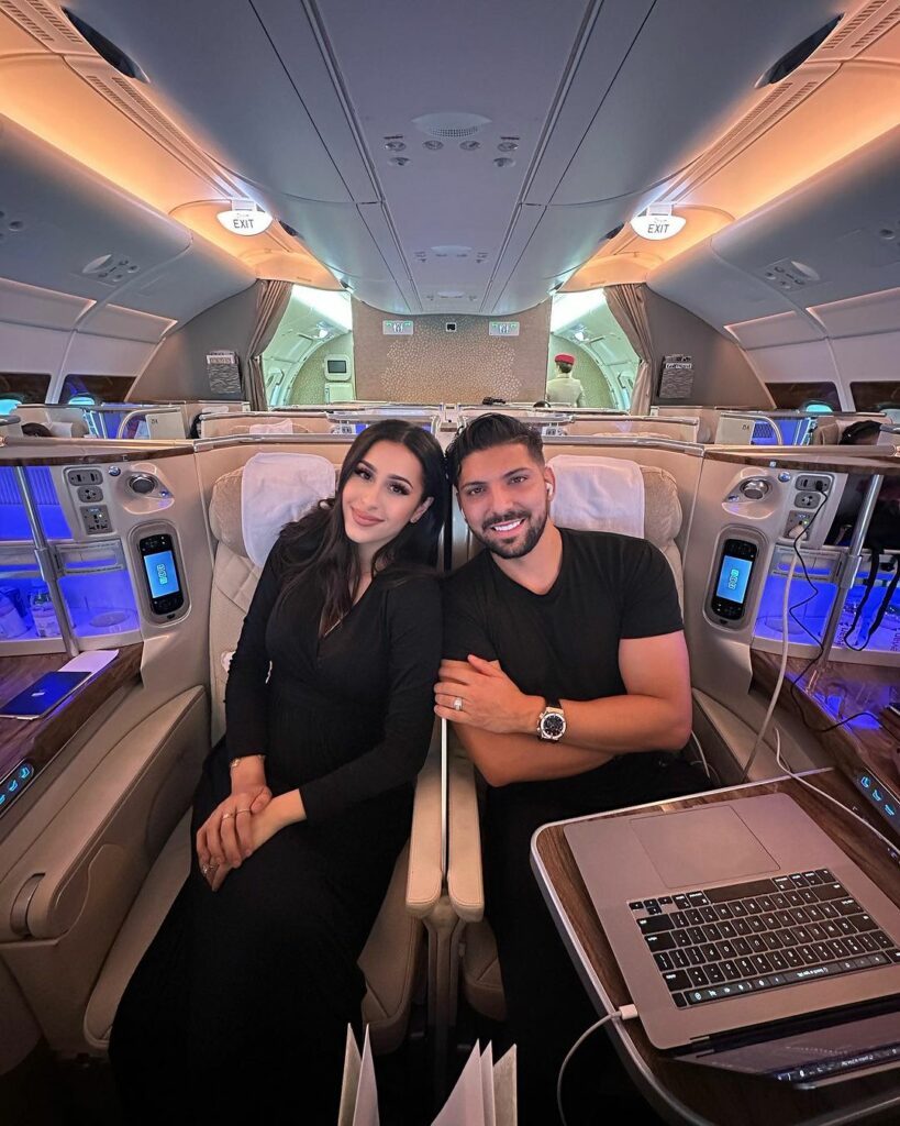 Linda Andrade with her husband on a flight