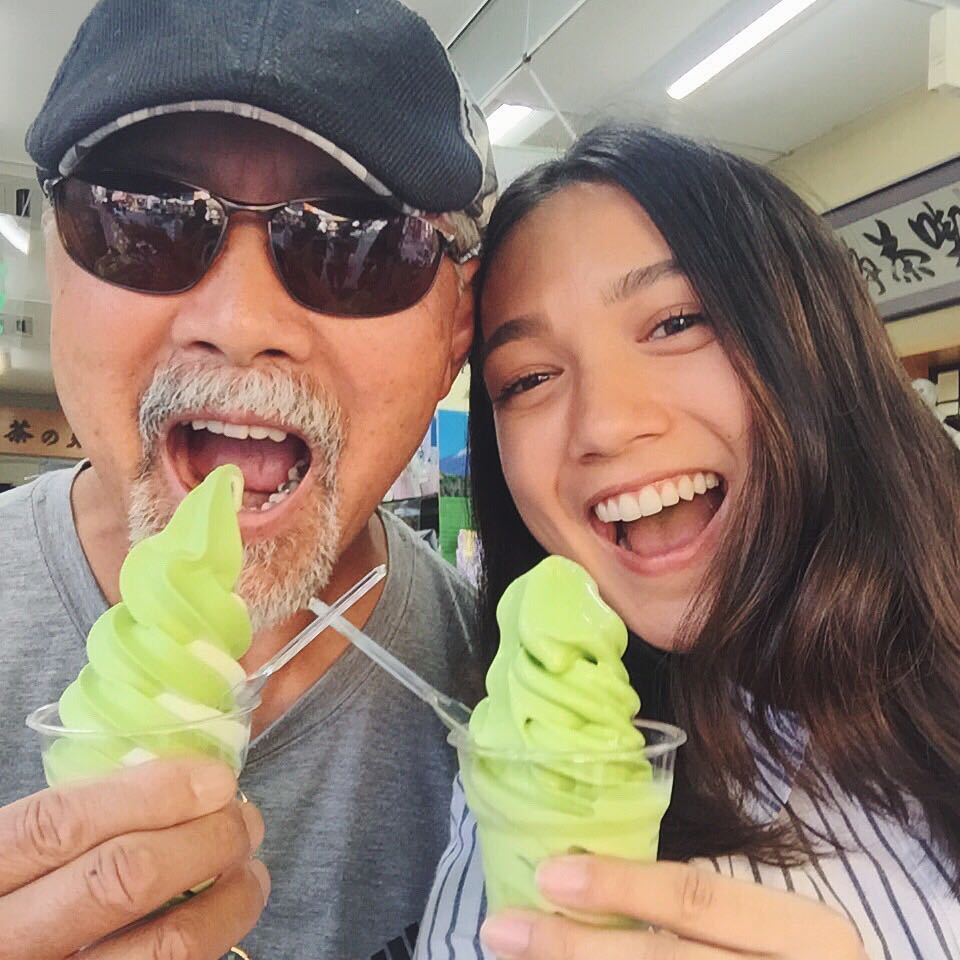 Rachel Marsh eats ice cream with his father