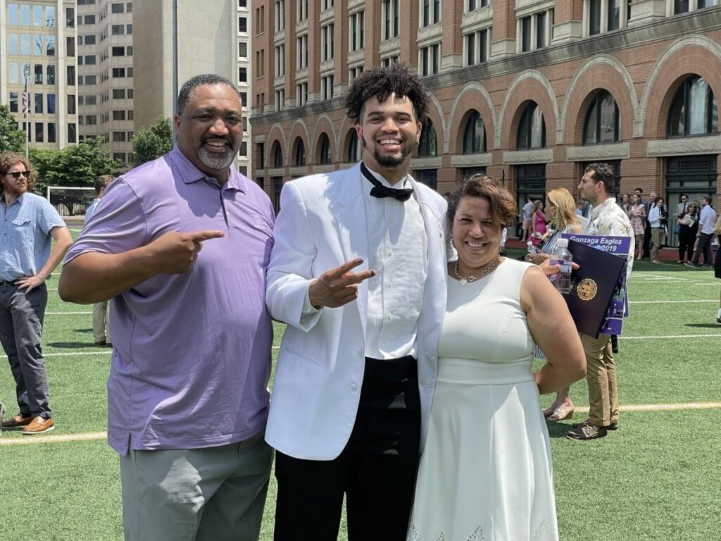Caleb Williams with his mother and father