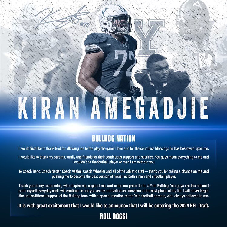 Kiran Amegadjie drafted for NFL Draft 2024